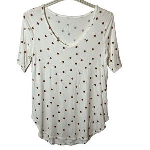 Maurice's 24/7 Short Sleeve Scoop Neck White Brown Polka Dot Shirt Tee Tunic